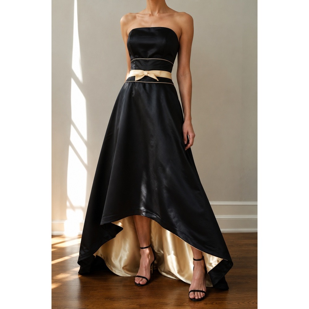 Alfred Angelo Strapless Satin Evening Gown 12 Bow Glam Formal Occasion Y2K Retro